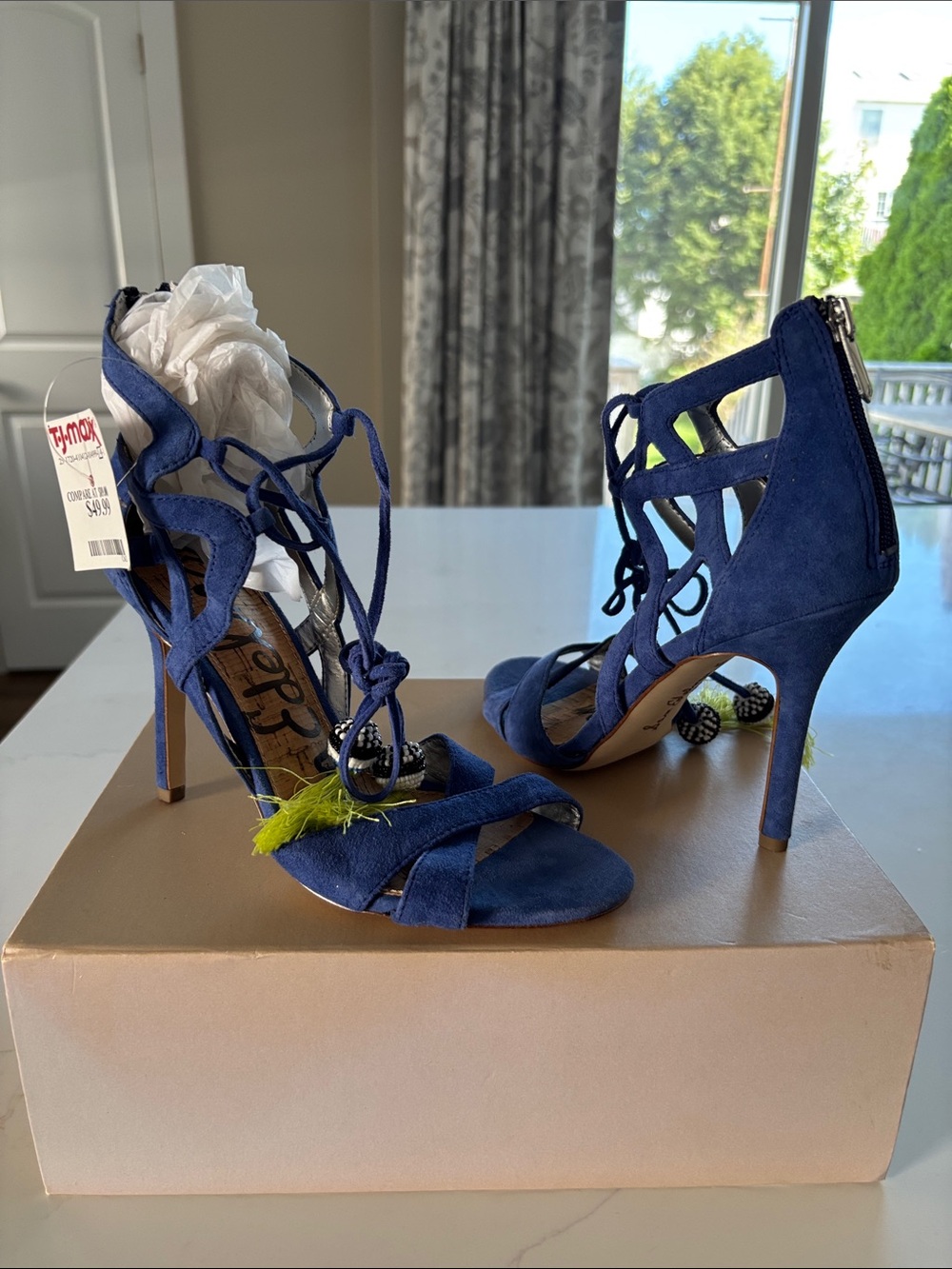 Sam Edelman Navy Suede Lace-Up Stiletto Heels